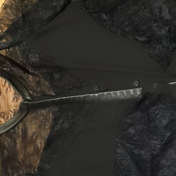 The Kooples Lace Chiffon Button Up Blouse with Leather Trim - Picture 3 of 8